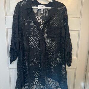 Joseph Ribkoff Black Sheer Blouse with Patterns